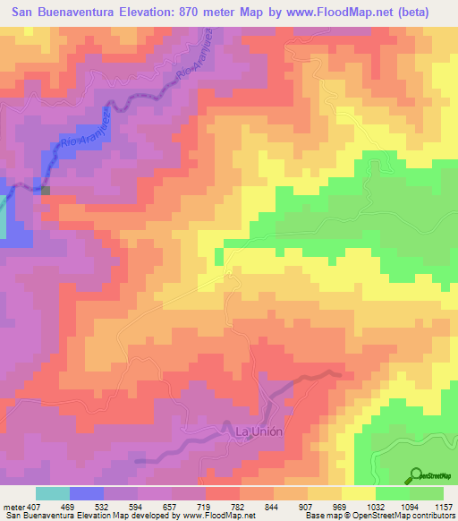 San Buenaventura,Costa Rica Elevation Map