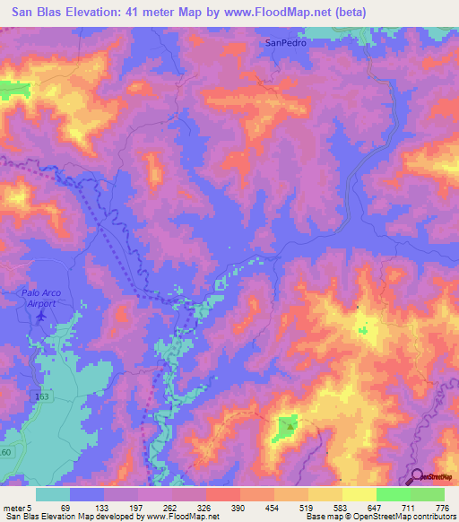 San Blas,Costa Rica Elevation Map