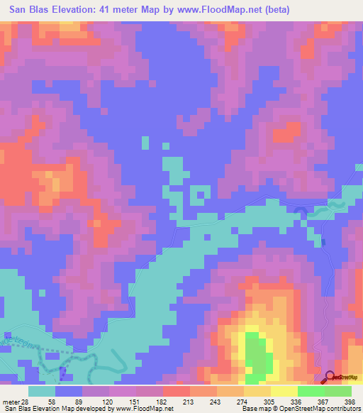 San Blas,Costa Rica Elevation Map