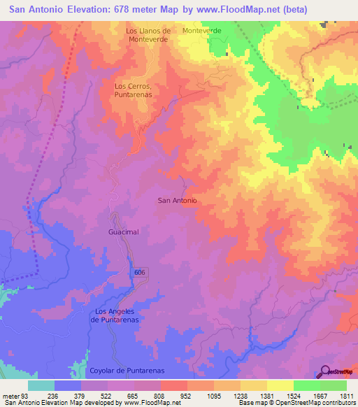 San Antonio,Costa Rica Elevation Map