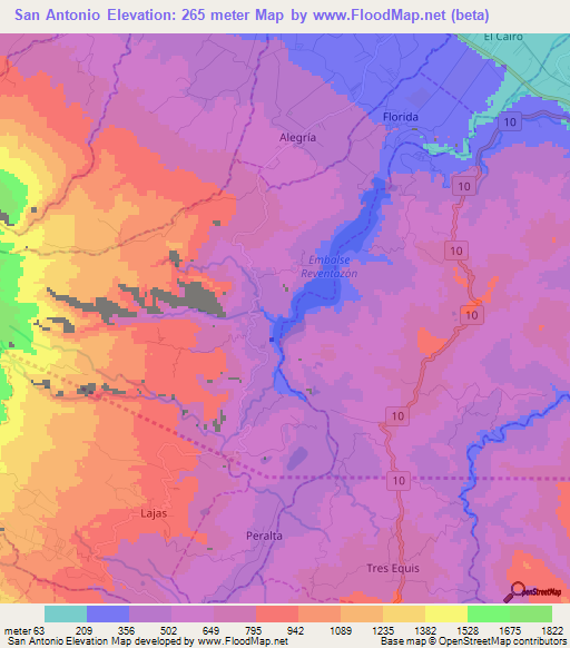 San Antonio,Costa Rica Elevation Map