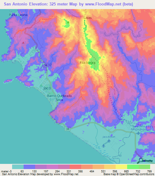 San Antonio,Costa Rica Elevation Map