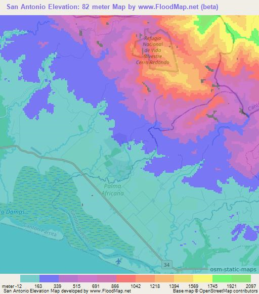 San Antonio,Costa Rica Elevation Map