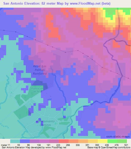 San Antonio,Costa Rica Elevation Map
