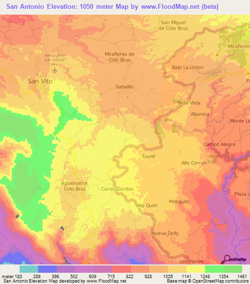 San Antonio,Costa Rica Elevation Map