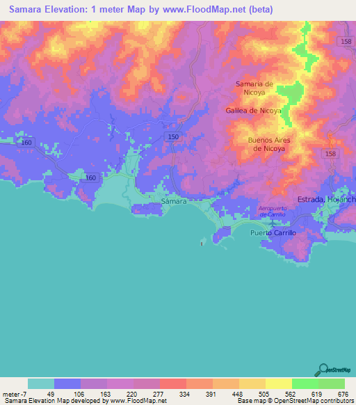 Samara,Costa Rica Elevation Map