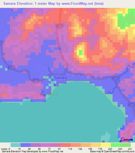 Samara,Costa Rica Elevation Map