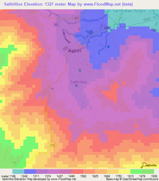 Salitrillos,Costa Rica Elevation Map