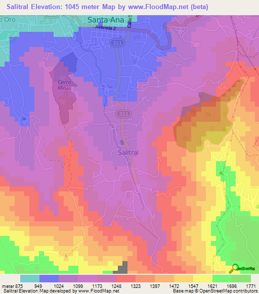 Salitral,Costa Rica Elevation Map