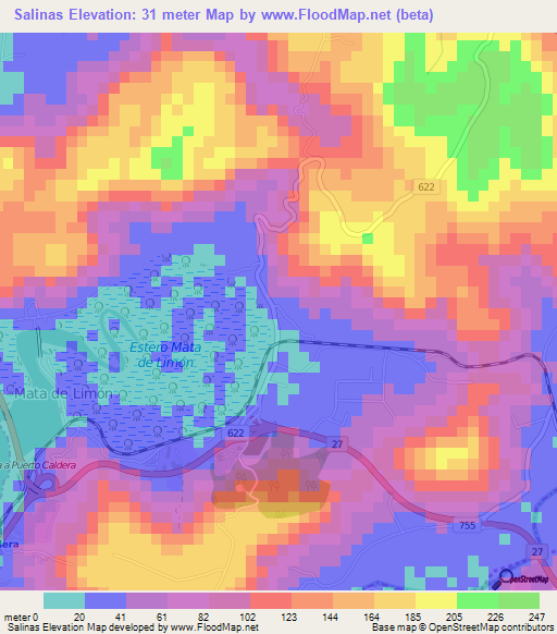 Salinas,Costa Rica Elevation Map
