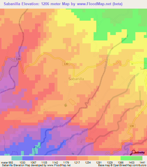 Sabanilla,Costa Rica Elevation Map