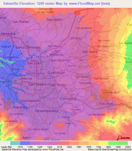 Sabanilla,Costa Rica Elevation Map