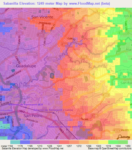 Sabanilla,Costa Rica Elevation Map
