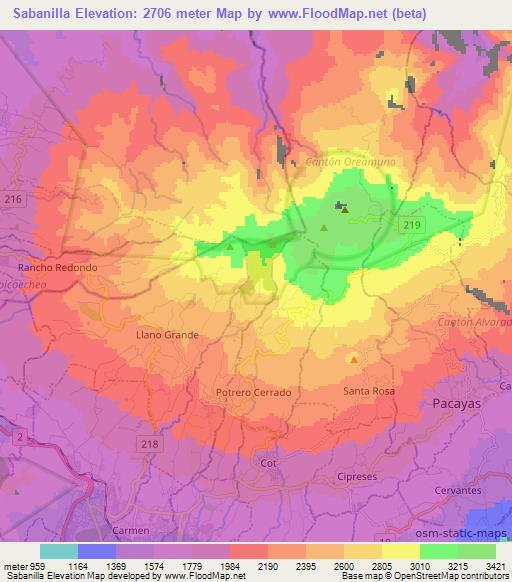 Sabanilla,Costa Rica Elevation Map