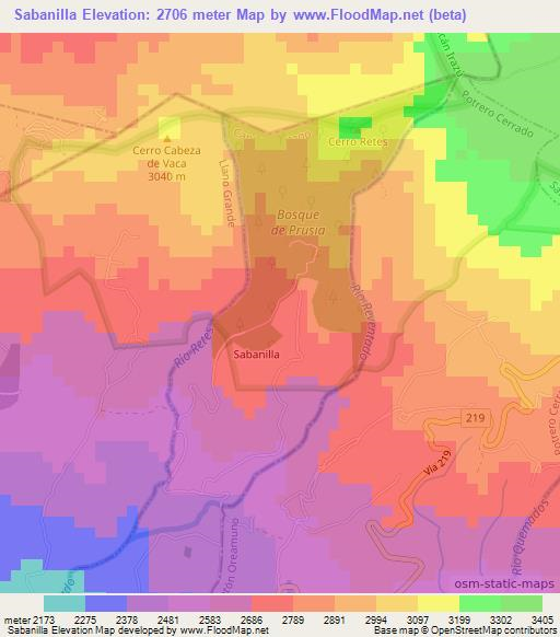 Sabanilla,Costa Rica Elevation Map