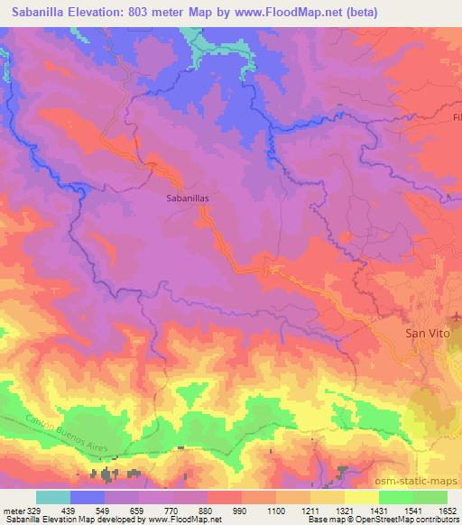 Sabanilla,Costa Rica Elevation Map