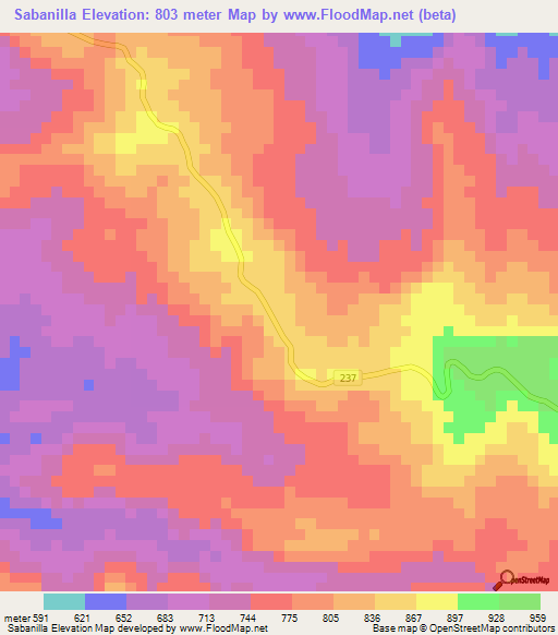 Sabanilla,Costa Rica Elevation Map