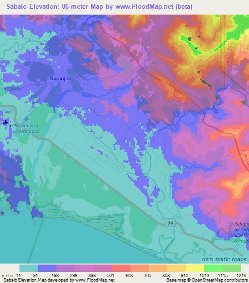 Sabalo,Costa Rica Elevation Map