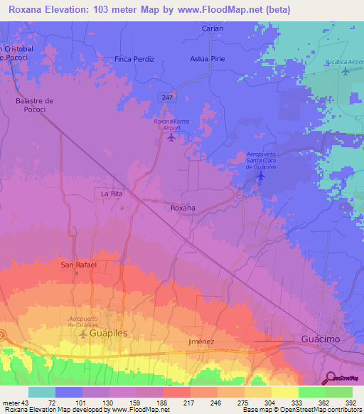 Roxana,Costa Rica Elevation Map
