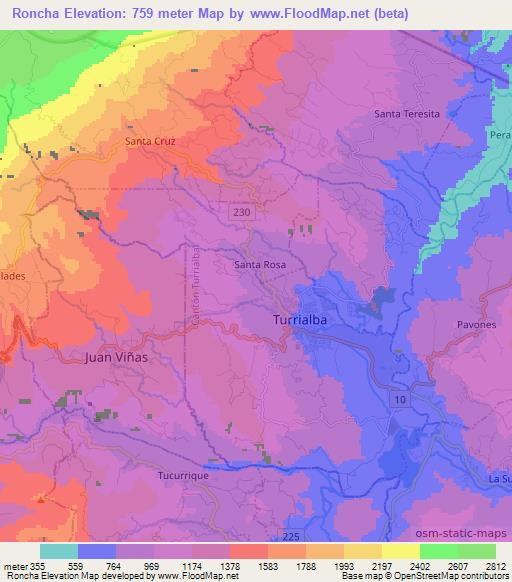 Roncha,Costa Rica Elevation Map