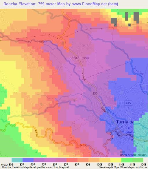Roncha,Costa Rica Elevation Map