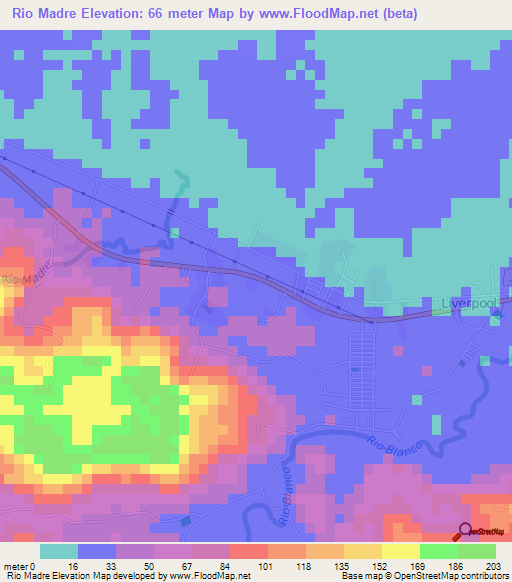 Rio Madre,Costa Rica Elevation Map