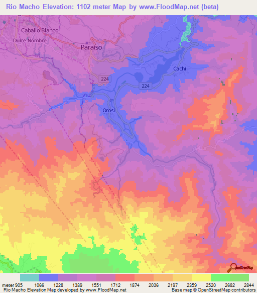 Rio Macho,Costa Rica Elevation Map
