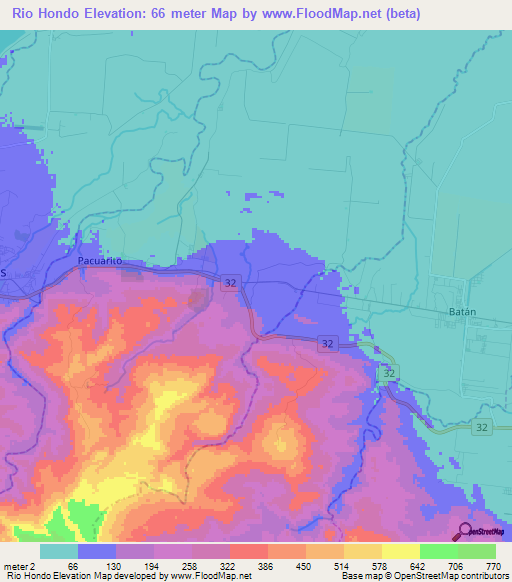Rio Hondo,Costa Rica Elevation Map