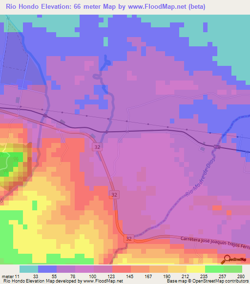 Rio Hondo,Costa Rica Elevation Map