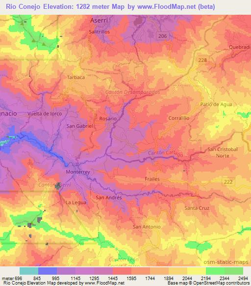 Rio Conejo,Costa Rica Elevation Map