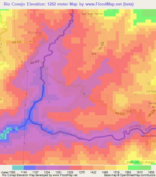 Rio Conejo,Costa Rica Elevation Map
