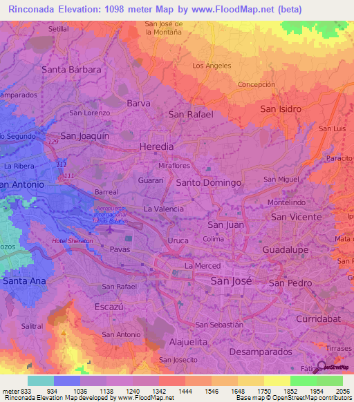 Rinconada,Costa Rica Elevation Map