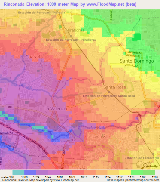 Rinconada,Costa Rica Elevation Map