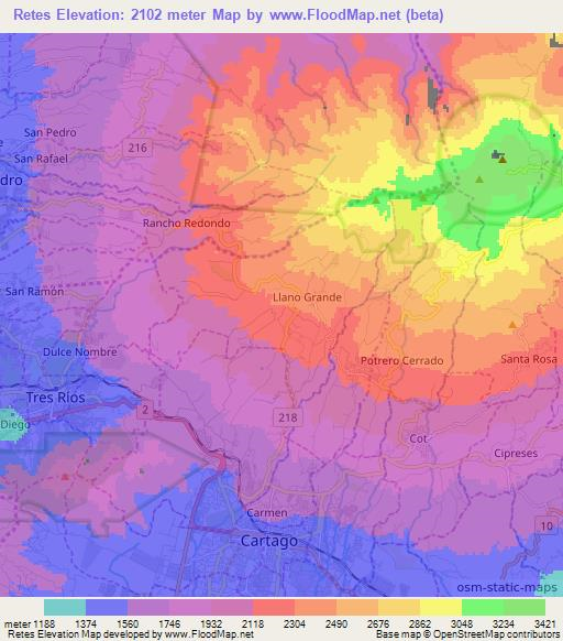 Retes,Costa Rica Elevation Map