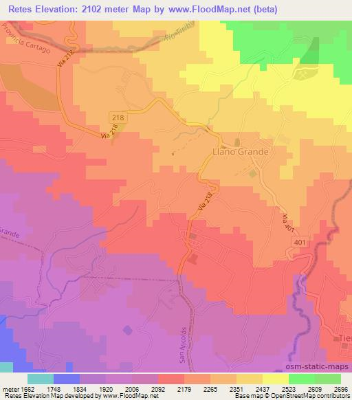 Retes,Costa Rica Elevation Map