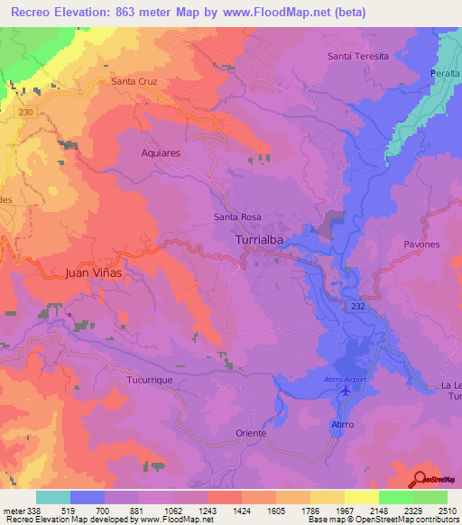 Recreo,Costa Rica Elevation Map