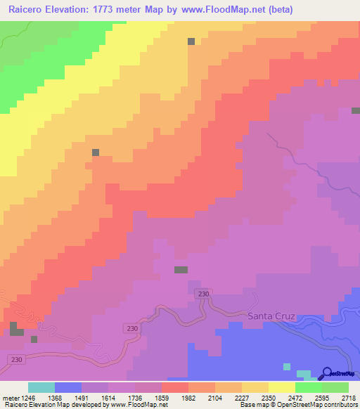 Raicero,Costa Rica Elevation Map