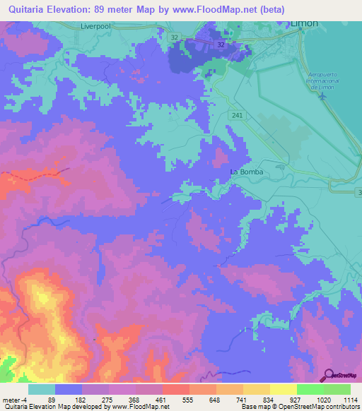 Quitaria,Costa Rica Elevation Map