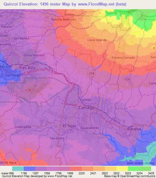 Quircot,Costa Rica Elevation Map