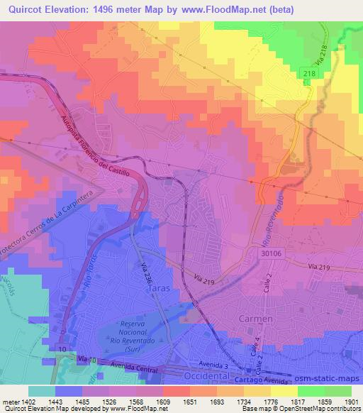 Quircot,Costa Rica Elevation Map