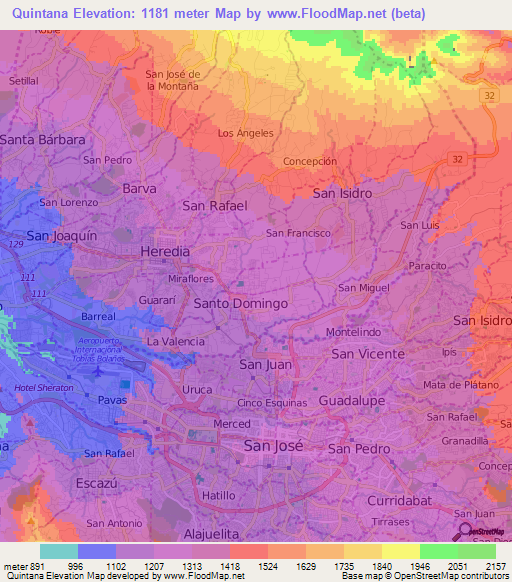 Quintana,Costa Rica Elevation Map