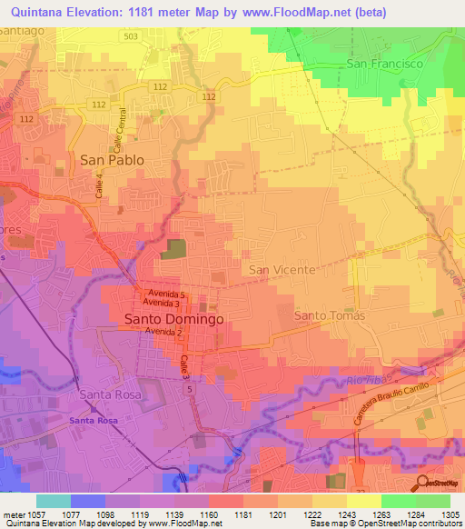 Quintana,Costa Rica Elevation Map