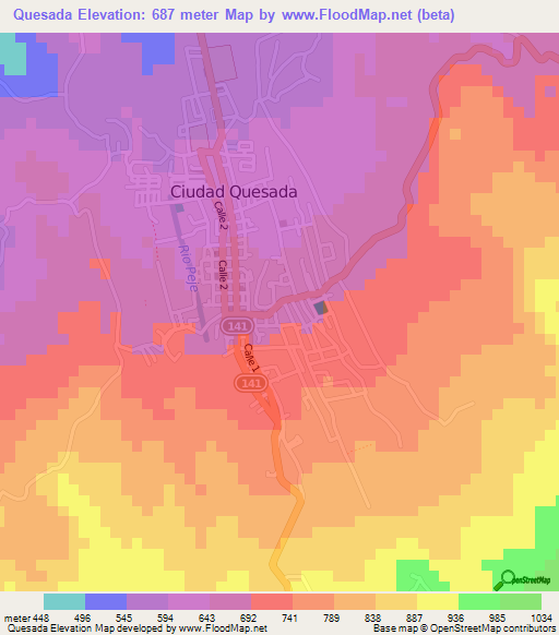 Quesada,Costa Rica Elevation Map