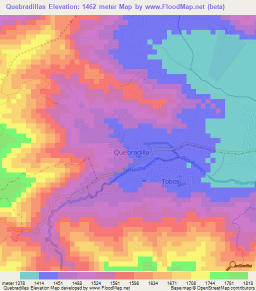 Quebradillas,Costa Rica Elevation Map