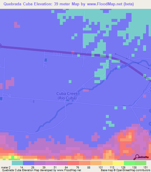 Quebrada Cuba,Costa Rica Elevation Map