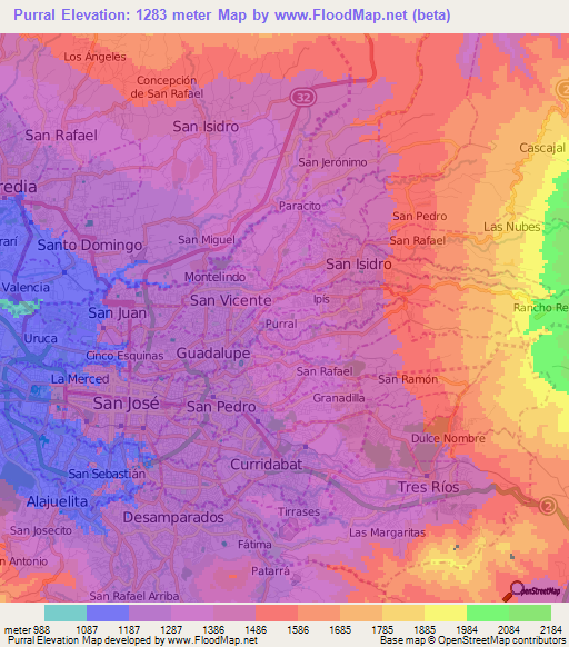Purral,Costa Rica Elevation Map
