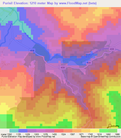 Purisil,Costa Rica Elevation Map