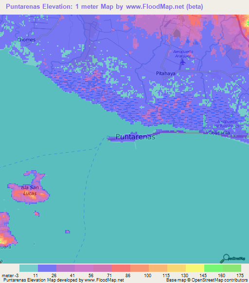 Puntarenas,Costa Rica Elevation Map