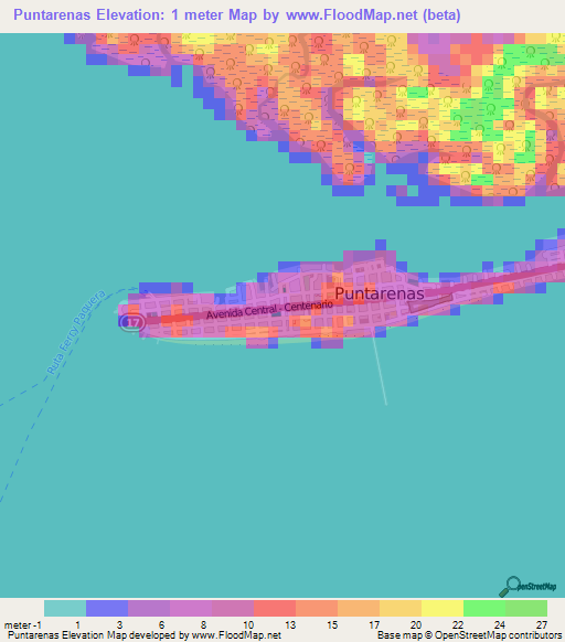 Puntarenas,Costa Rica Elevation Map