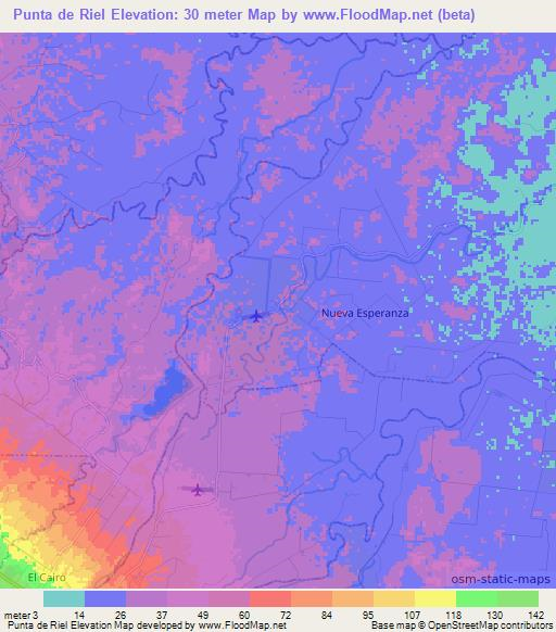 Punta de Riel,Costa Rica Elevation Map